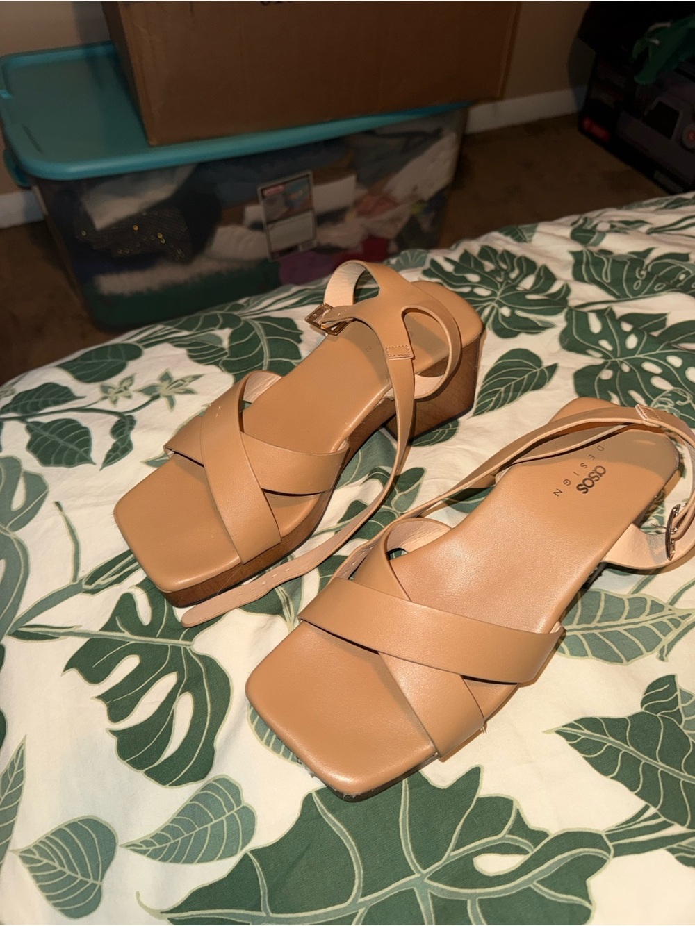 Women's Tan Strappy Block Heel Sandals